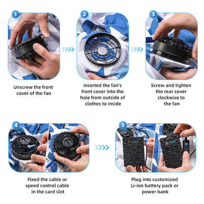 O condicionamento de ar a pilhas do verão veste a veste refrigerando do revestimento exterior da cintura com o fã para esportes dos trabalhadores