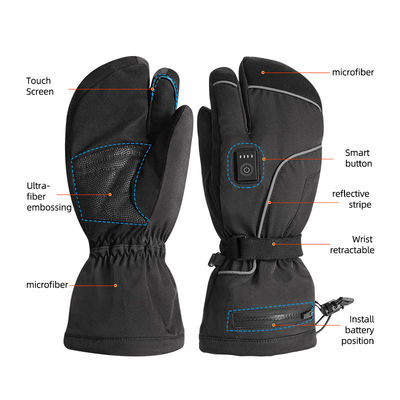 Mitenes 7.2V Ski Mittens calorosos a pilhas recarregáveis de patinagem do inverno aquecido térmico elétrico para mulheres dos homens