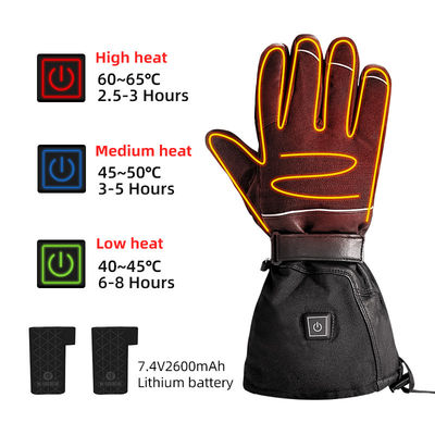 Luvas de Inverno aquecidas com bateria recarregável de iões de lítio de 7,4 V Luvas de esqui movidas a bateria com 3 engrenagens de temperatura