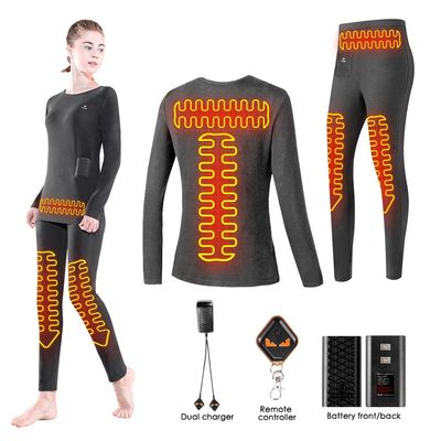 Bateria aquecida camada de base de roupas camisa / calças para mulheres